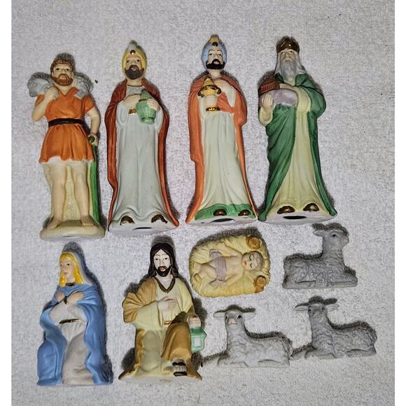 Porcelain Nativity Set Vintage 1990 Flambo Christmas Figurines Jesus IN BOX - Picture 5 of 9